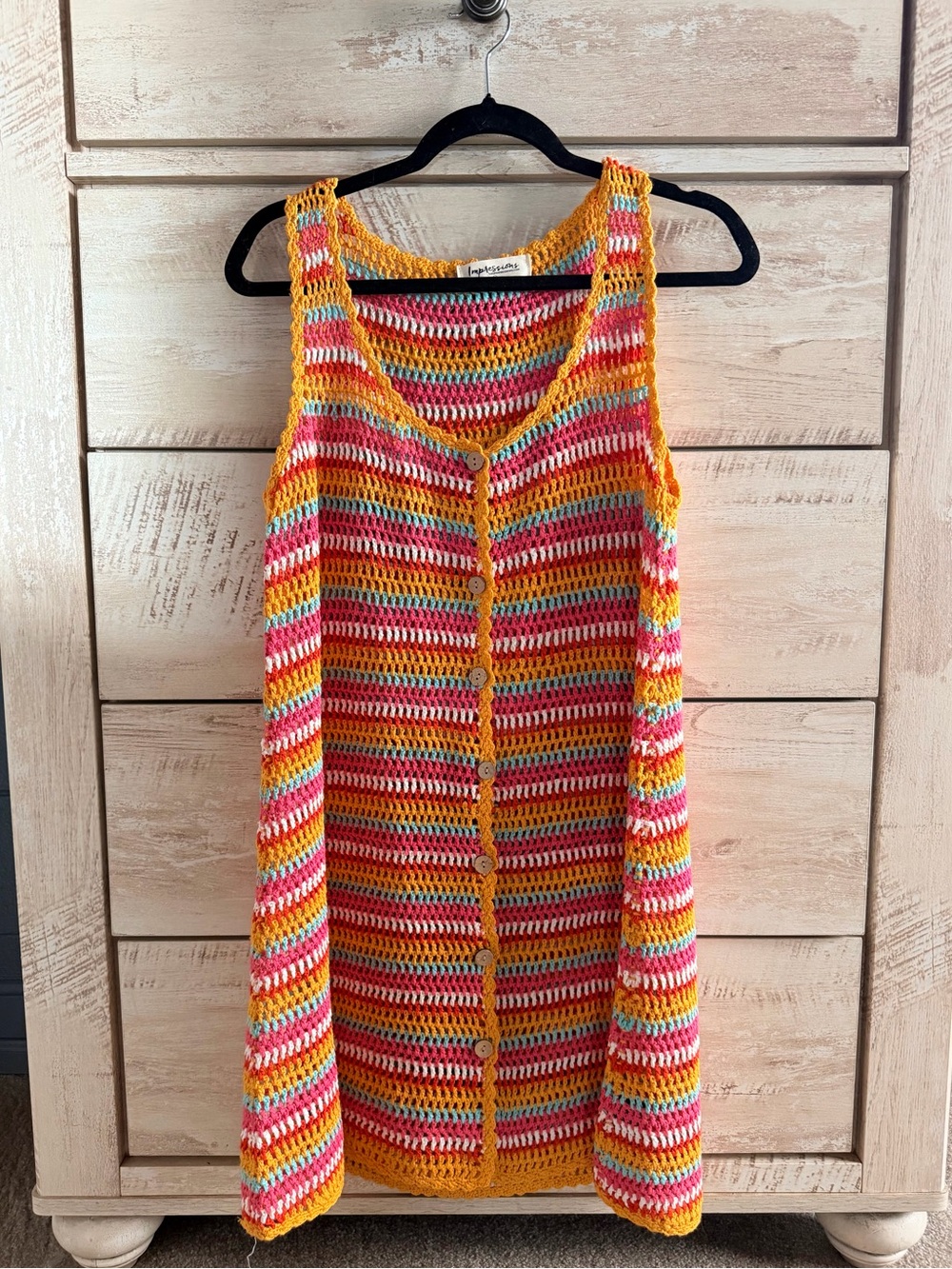 ShopImpressions | Swim Suit Cover up | Colorful Crochet Button-Front Tank Dress